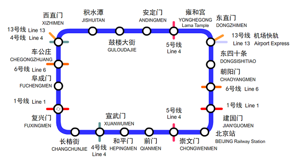北京2号线地铁线路图和时间表